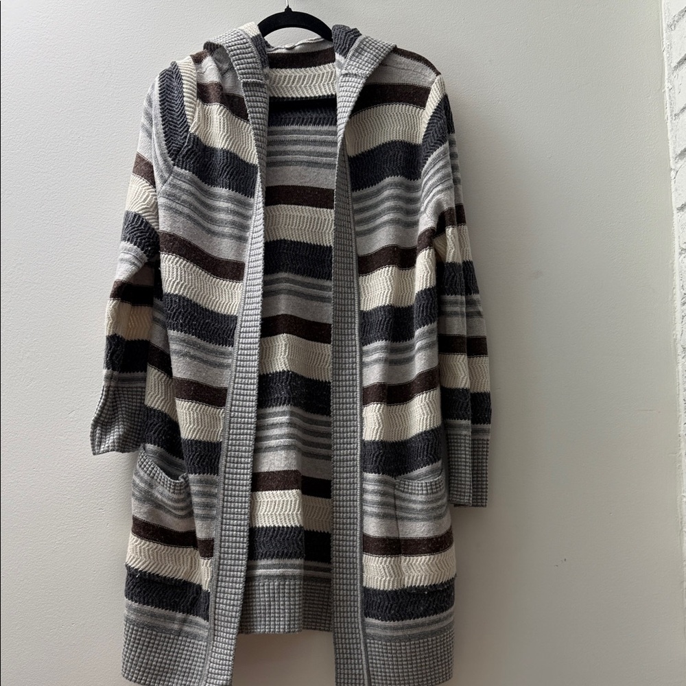 Margaret O'Leary Striped Hooded Cardigan - Gray, Brown, Cream